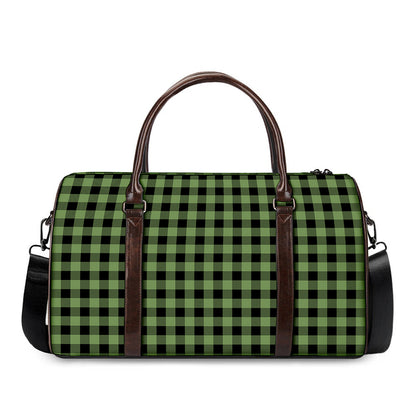 Sage Green Buffalo Check Pattern Print Duffle Bag