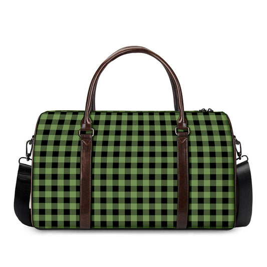 Sage Green Buffalo Check Pattern Print Duffle Bag