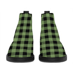 Sage Green Buffalo Check Pattern Print Flat Ankle Boots