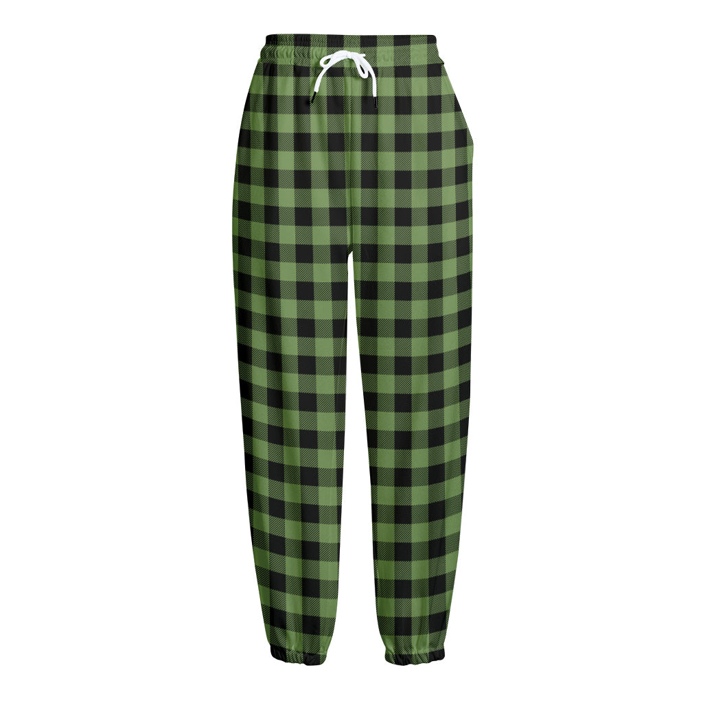 Sage Green Buffalo Check Pattern Print Fleece Lined Knit Pants