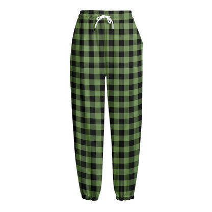 Sage Green Buffalo Check Pattern Print Fleece Lined Knit Pants