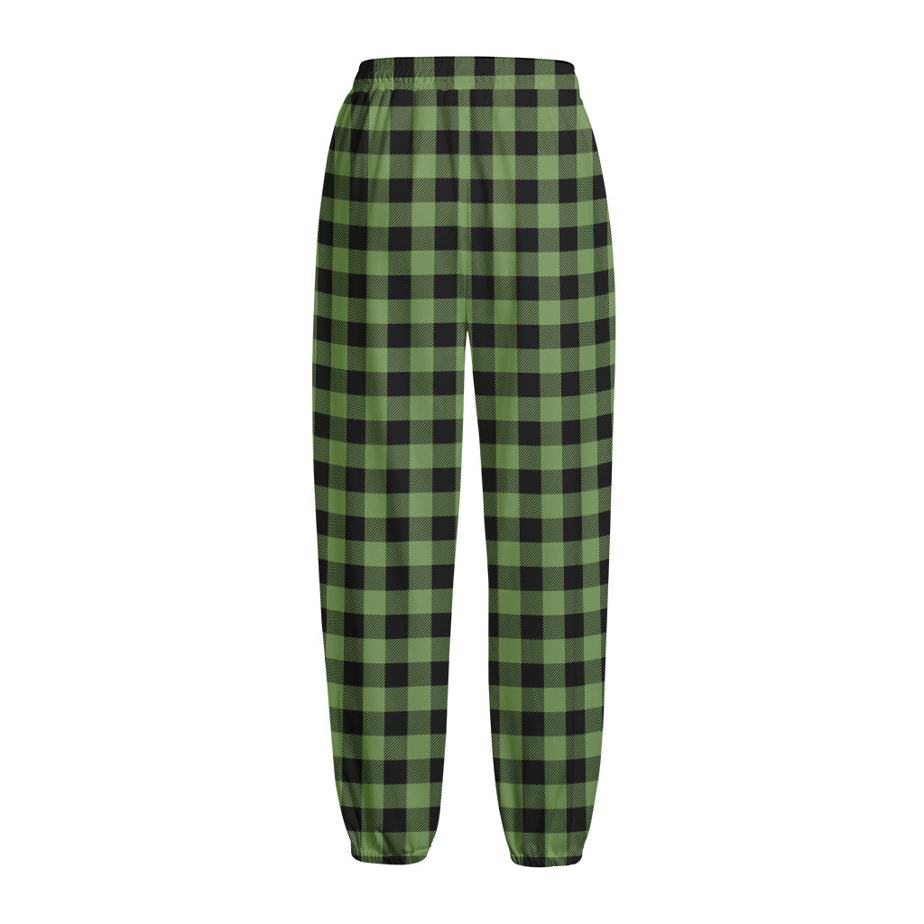Sage Green Buffalo Check Pattern Print Fleece Lined Knit Pants