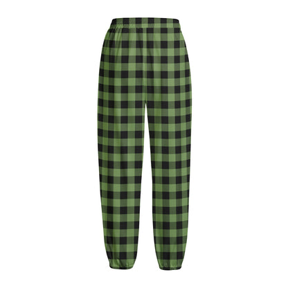Sage Green Buffalo Check Pattern Print Fleece Lined Knit Pants