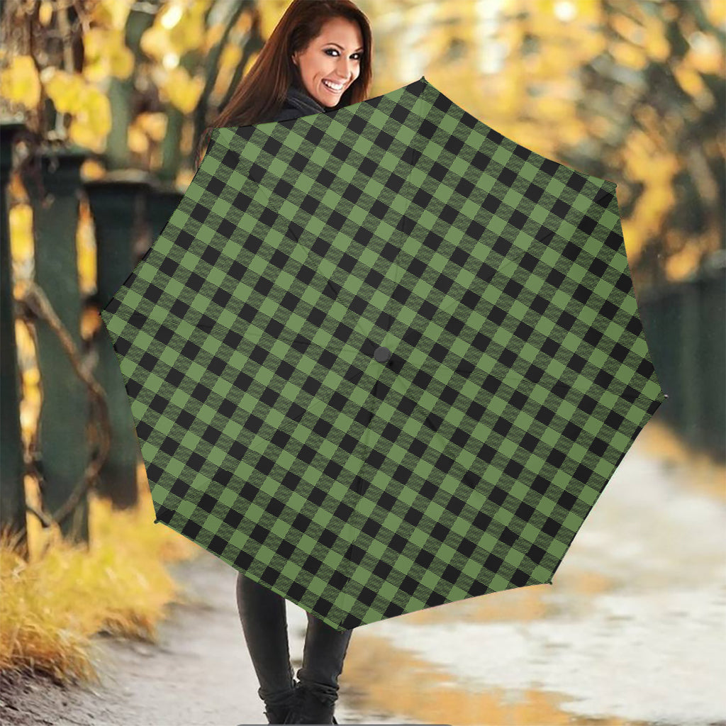 Sage Green Buffalo Check Pattern Print Foldable Umbrella