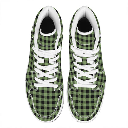 Sage Green Buffalo Check Pattern Print High Top Leather Sneakers