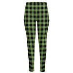 Sage Green Buffalo Check Pattern Print High-Waisted Pocket Leggings