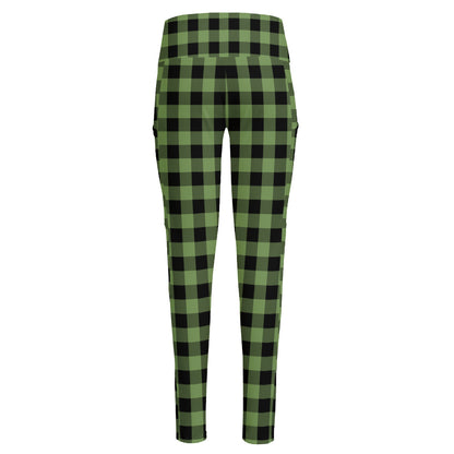Sage Green Buffalo Check Pattern Print High-Waisted Pocket Leggings