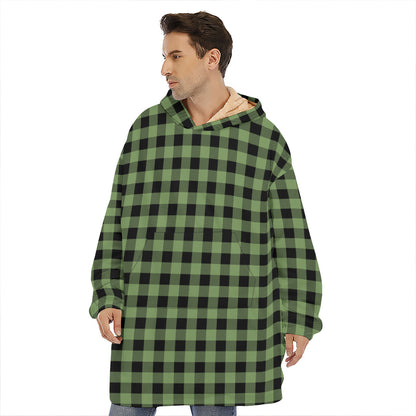 Sage Green Buffalo Check Pattern Print Hoodie Blanket