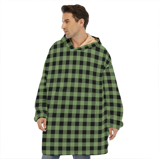 Sage Green Buffalo Check Pattern Print Hoodie Blanket