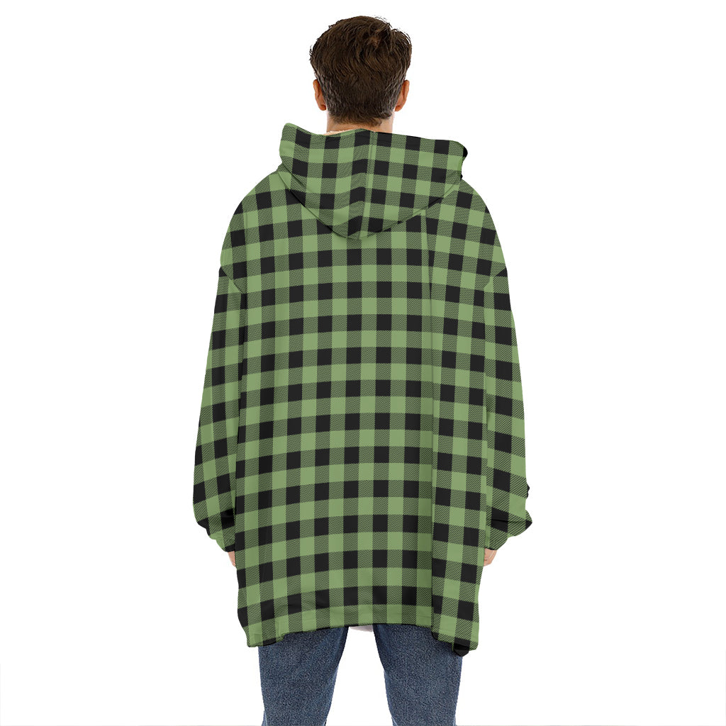 Sage Green Buffalo Check Pattern Print Hoodie Blanket