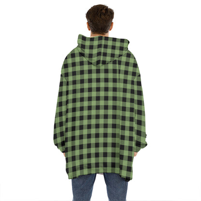 Sage Green Buffalo Check Pattern Print Hoodie Blanket