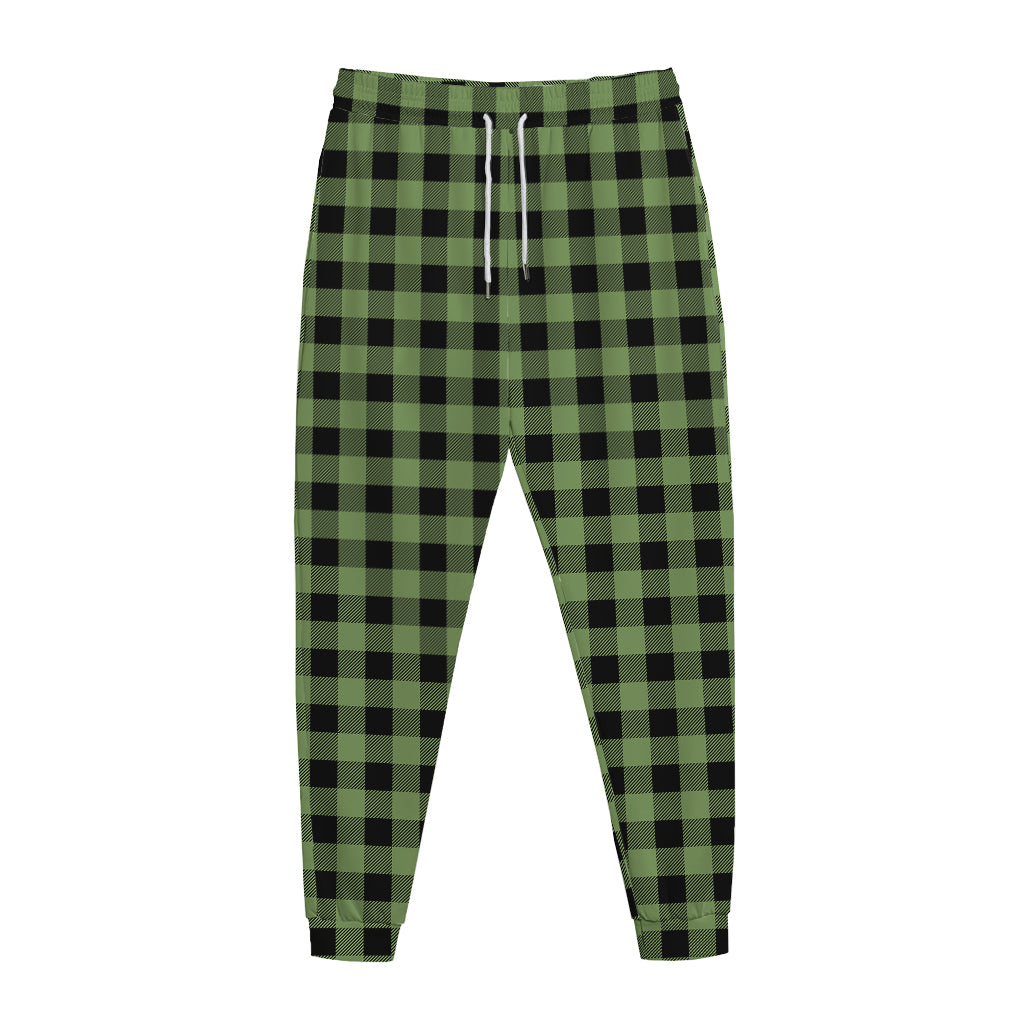 Sage Green Buffalo Check Pattern Print Jogger Pants