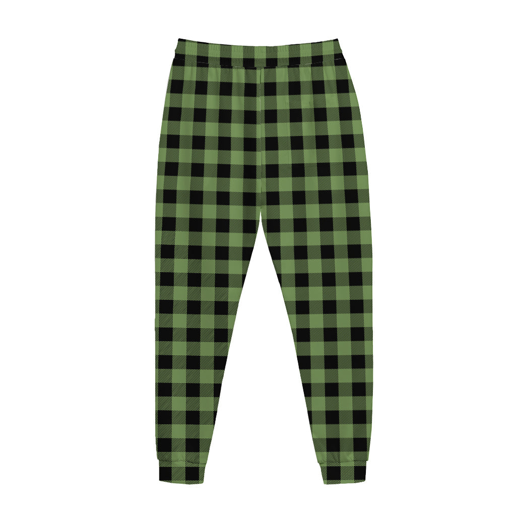 Sage Green Buffalo Check Pattern Print Jogger Pants