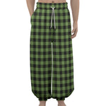 Sage Green Buffalo Check Pattern Print Lantern Pants