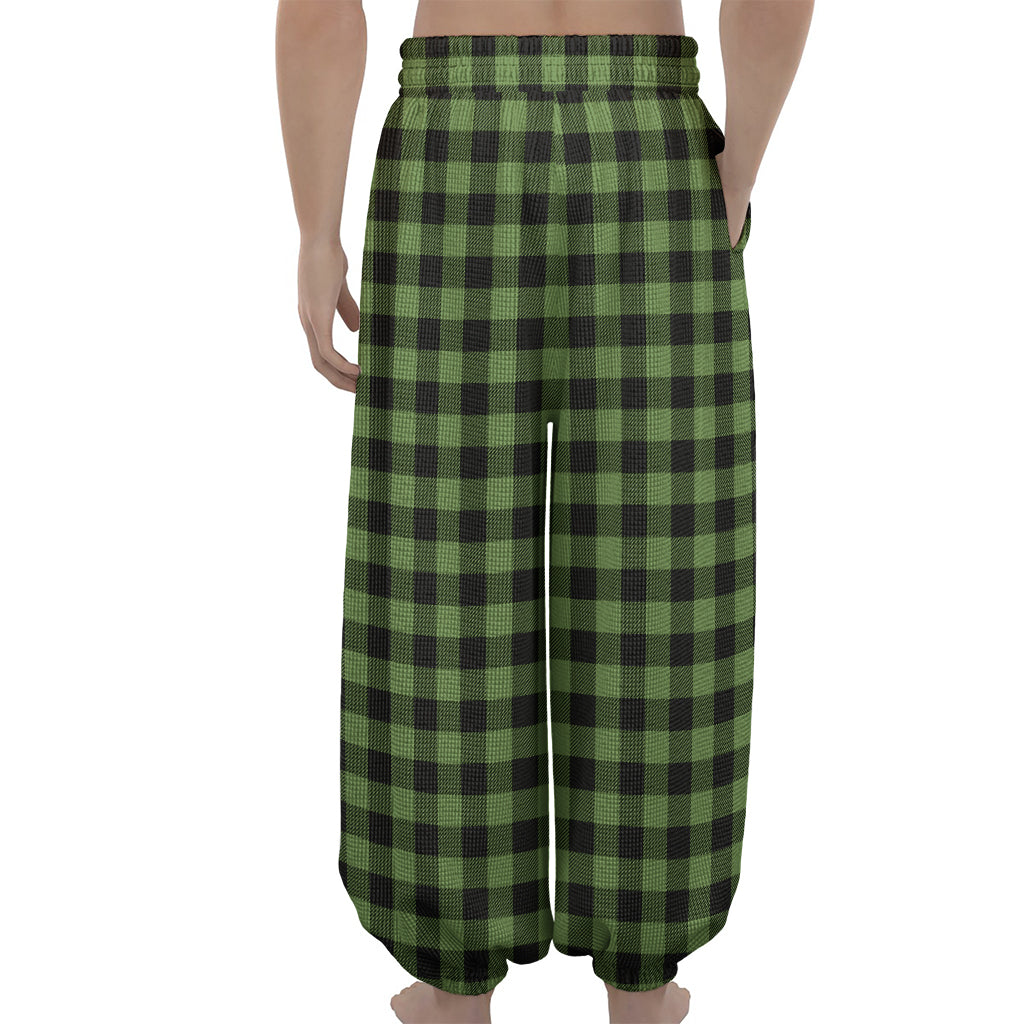 Sage Green Buffalo Check Pattern Print Lantern Pants