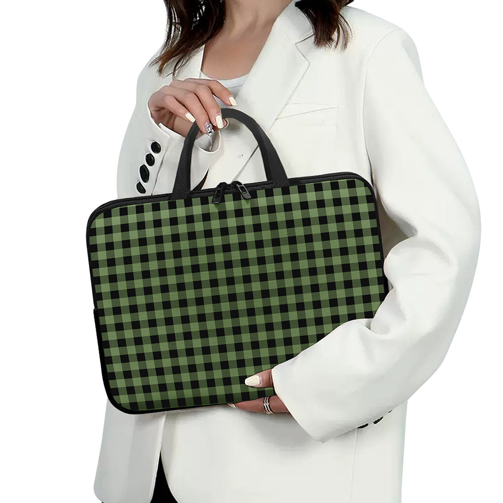 Sage Green Buffalo Check Pattern Print Laptop Sleeve With Handle