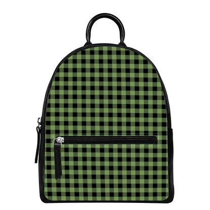 Sage Green Buffalo Check Pattern Print Leather Backpack