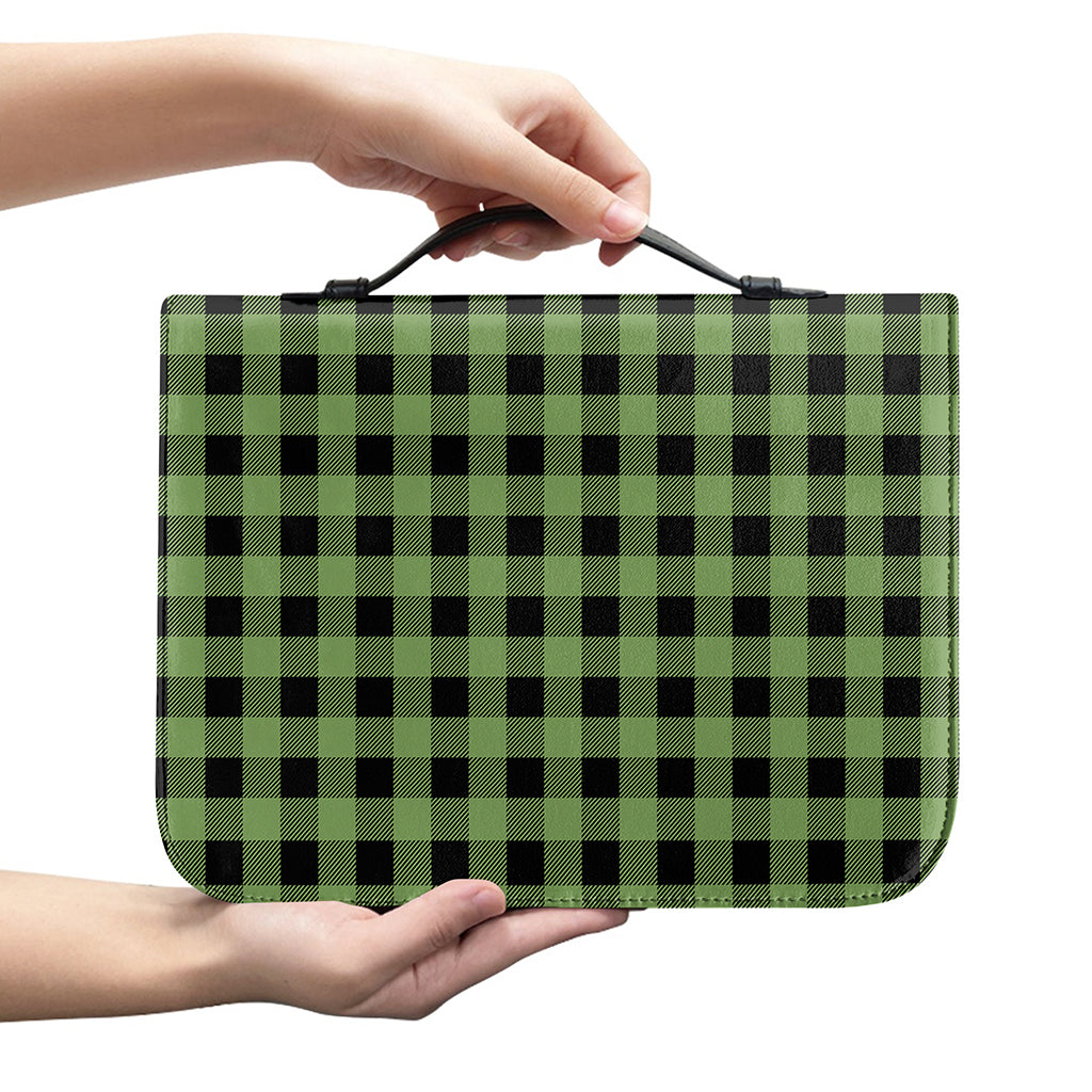 Sage Green Buffalo Check Pattern Print Leather Bible Cover
