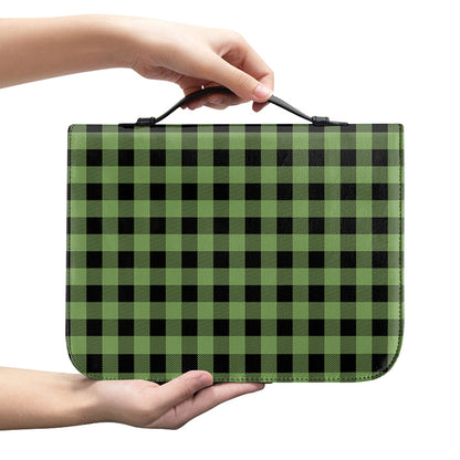 Sage Green Buffalo Check Pattern Print Leather Bible Cover