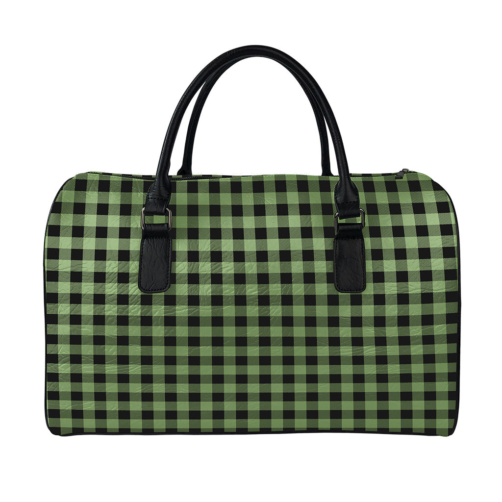 Sage Green Buffalo Check Pattern Print Leather Duffle Bag