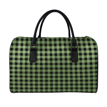 Sage Green Buffalo Check Pattern Print Leather Duffle Bag