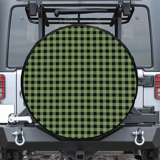 Sage Green Buffalo Check Pattern Print Leather Spare Tire Cover