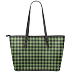Sage Green Buffalo Check Pattern Print Leather Tote Bag