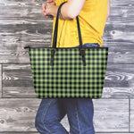 Sage Green Buffalo Check Pattern Print Leather Tote Bag