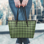 Sage Green Buffalo Check Pattern Print Leather Tote Bag