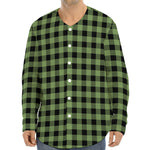 Sage Green Buffalo Check Pattern Print Long Sleeve Baseball Jersey