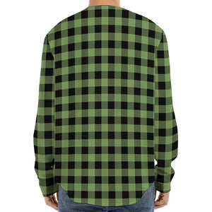 Sage Green Buffalo Check Pattern Print Long Sleeve Baseball Jersey