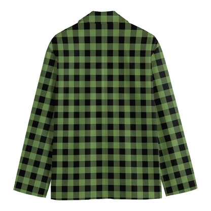 Sage Green Buffalo Check Pattern Print Men's Blazer