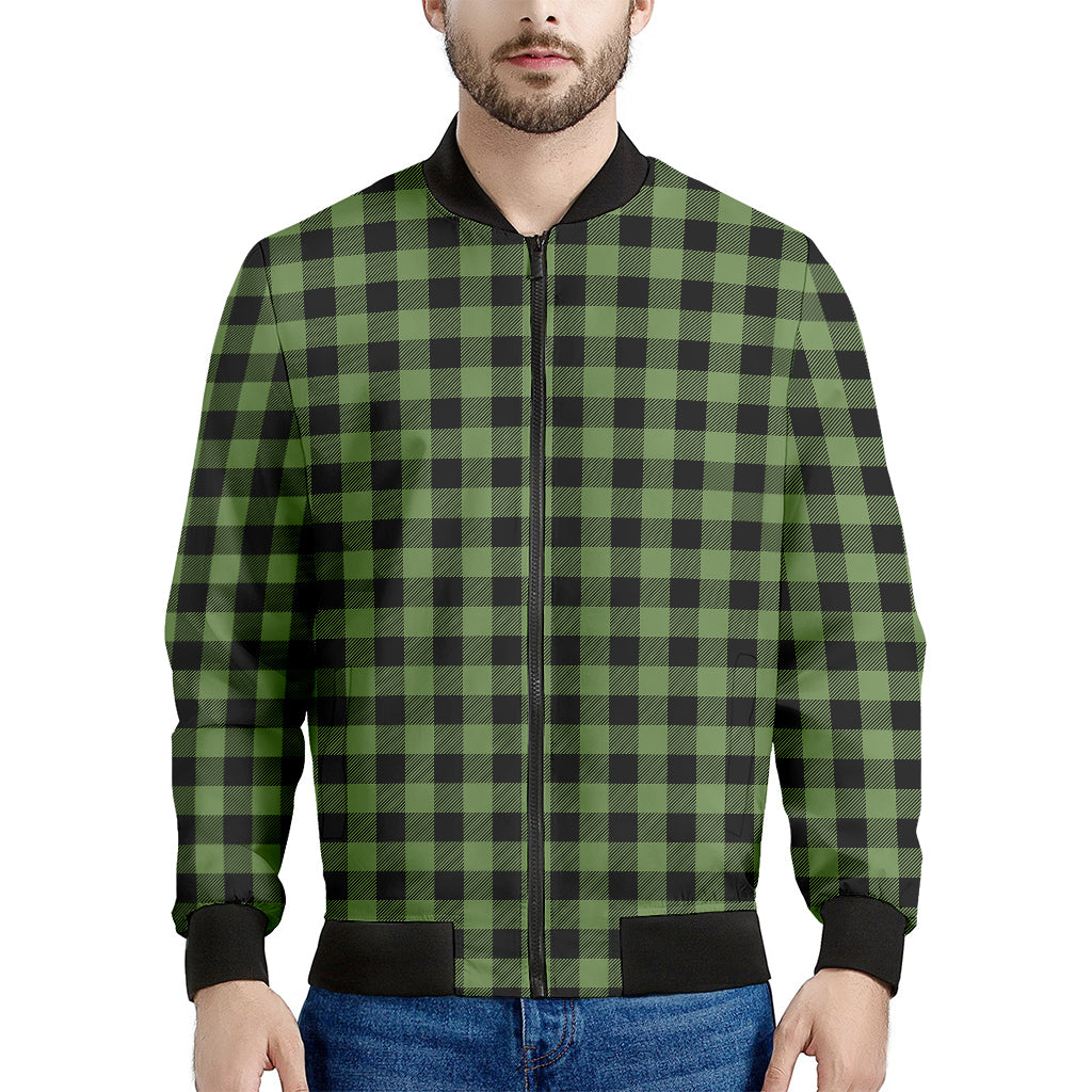 Sage Green Buffalo Check Pattern Print Men's Bomber Jacket