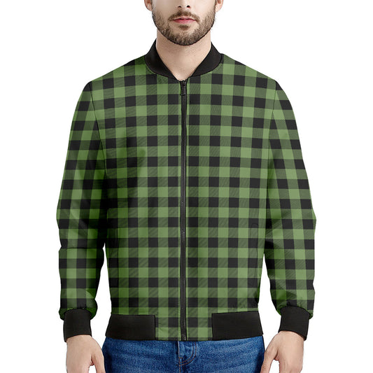 Sage Green Buffalo Check Pattern Print Men's Bomber Jacket