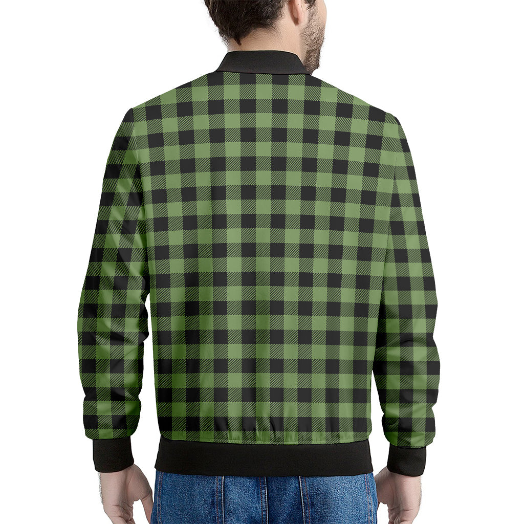 Sage Green Buffalo Check Pattern Print Men's Bomber Jacket