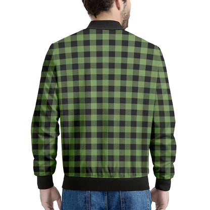 Sage Green Buffalo Check Pattern Print Men's Bomber Jacket