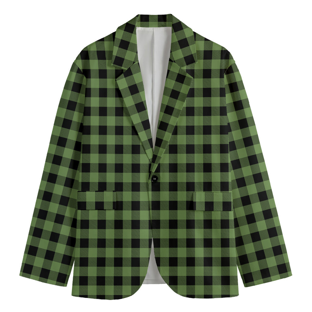 Sage Green Buffalo Check Pattern Print Men's Cotton Blazer