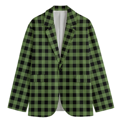 Sage Green Buffalo Check Pattern Print Men's Cotton Blazer