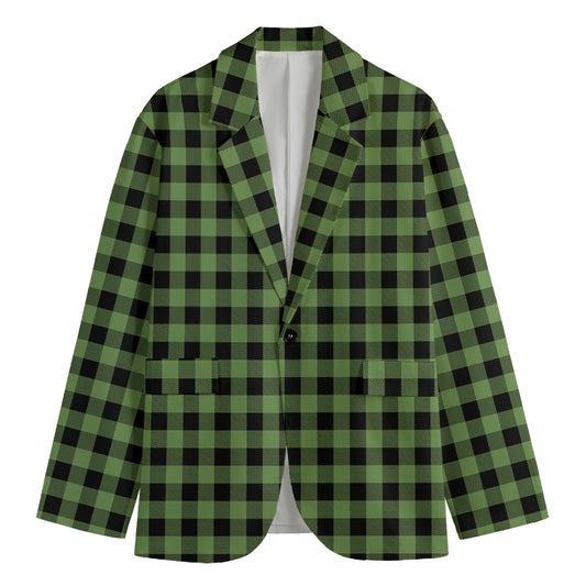 Sage Green Buffalo Check Pattern Print Men's Cotton Blazer