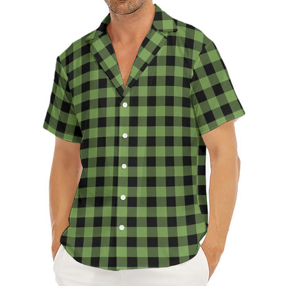 Sage Green Buffalo Check Pattern Print Men's Deep V-Neck Shirt