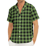 Sage Green Buffalo Check Pattern Print Men's Deep V-Neck Shirt