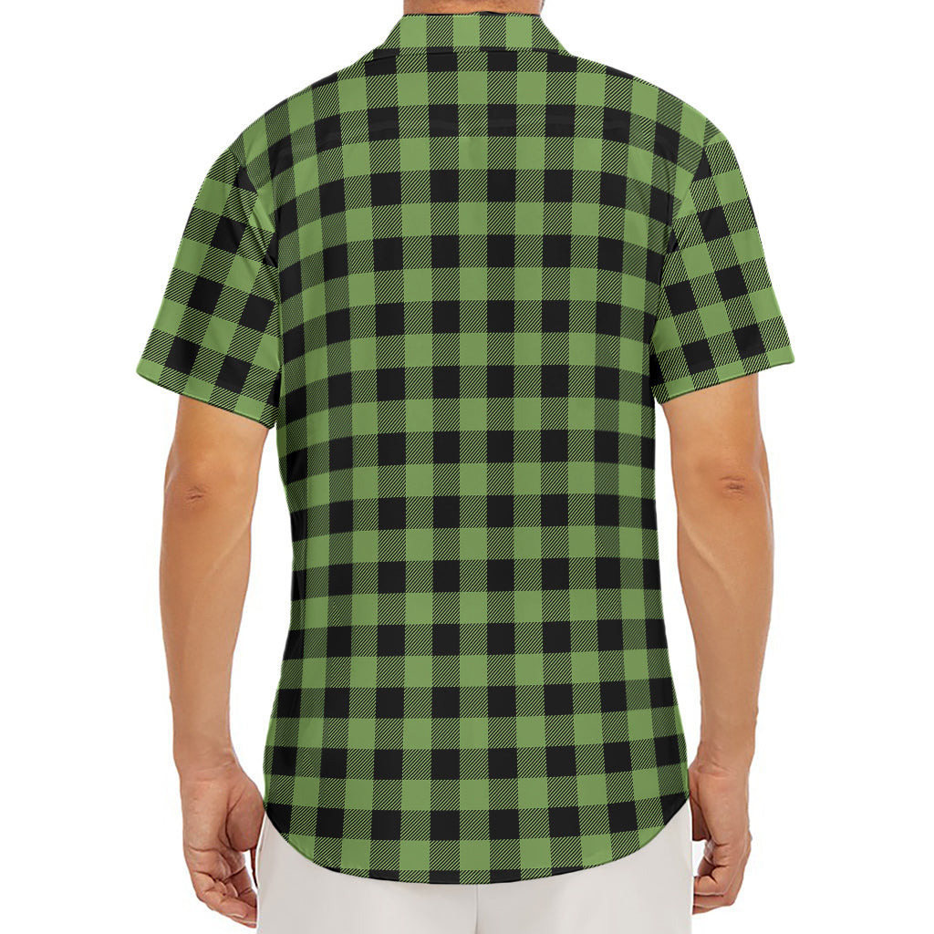 Sage Green Buffalo Check Pattern Print Men's Deep V-Neck Shirt