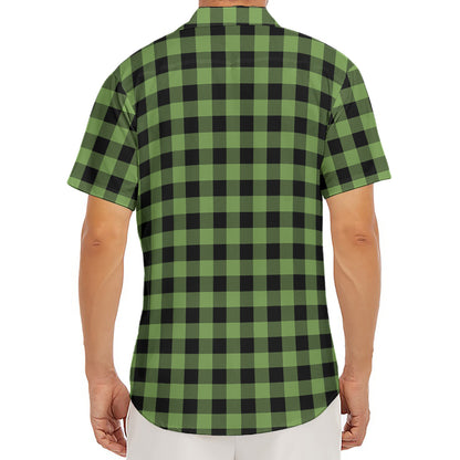 Sage Green Buffalo Check Pattern Print Men's Deep V-Neck Shirt