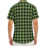 Sage Green Buffalo Check Pattern Print Men's Deep V-Neck Shirt