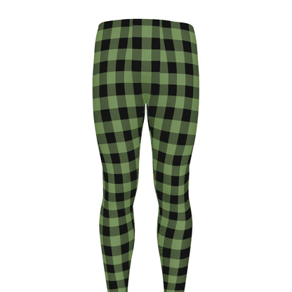 Sage Green Buffalo Check Pattern Print Men's leggings
