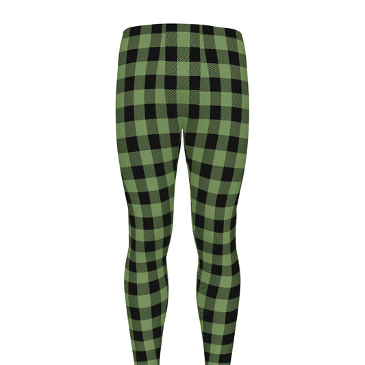 Sage Green Buffalo Check Pattern Print Men's leggings