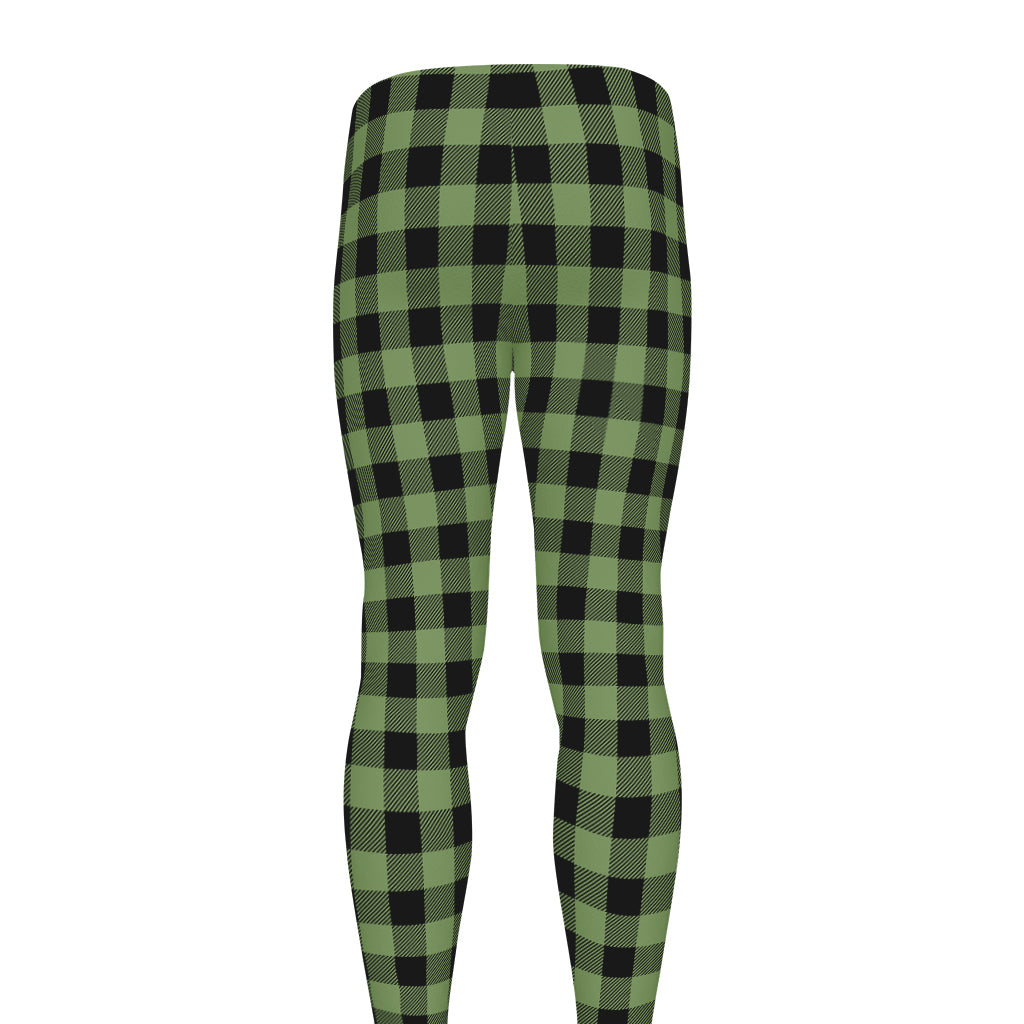 Sage Green Buffalo Check Pattern Print Men's leggings