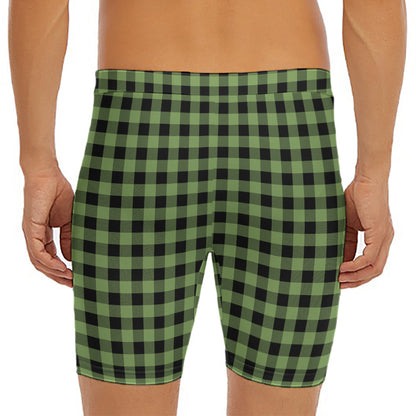 Sage Green Buffalo Check Pattern Print Men's Long Boxer Briefs