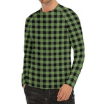 Sage Green Buffalo Check Pattern Print Men's Long Sleeve Rash Guard