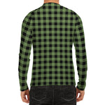 Sage Green Buffalo Check Pattern Print Men's Long Sleeve Rash Guard